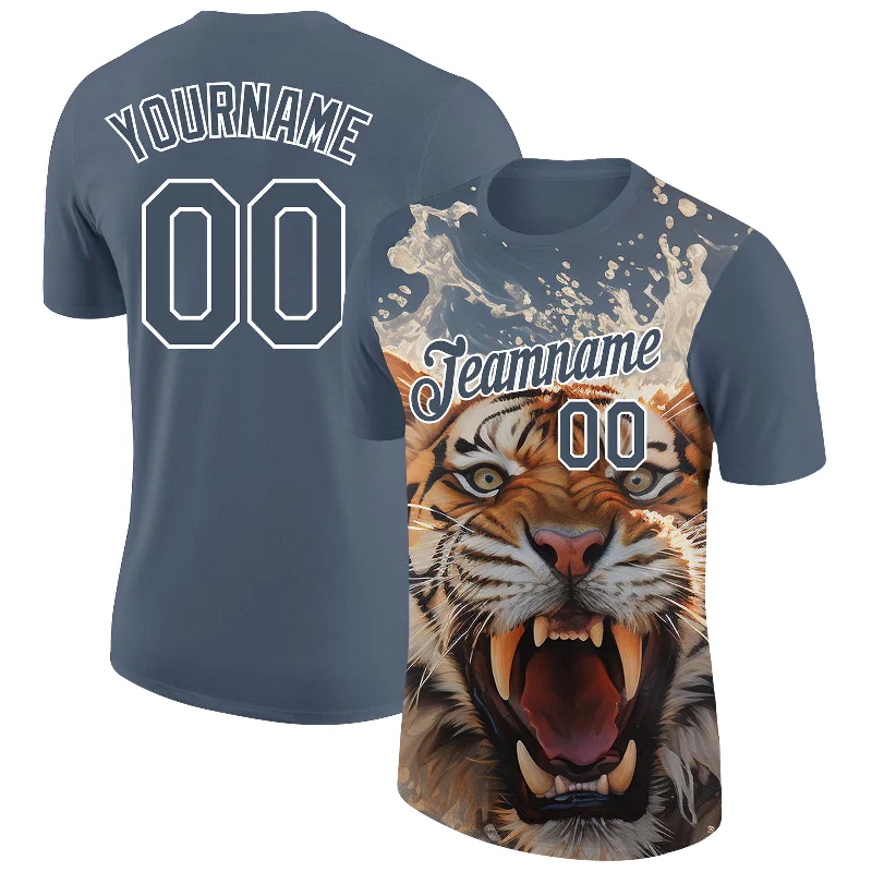 High-End Designer T-Shirt for Luxe Fashion-Custom US Navy Blue White 3D Pattern Design Tiger Performance T-Shirt