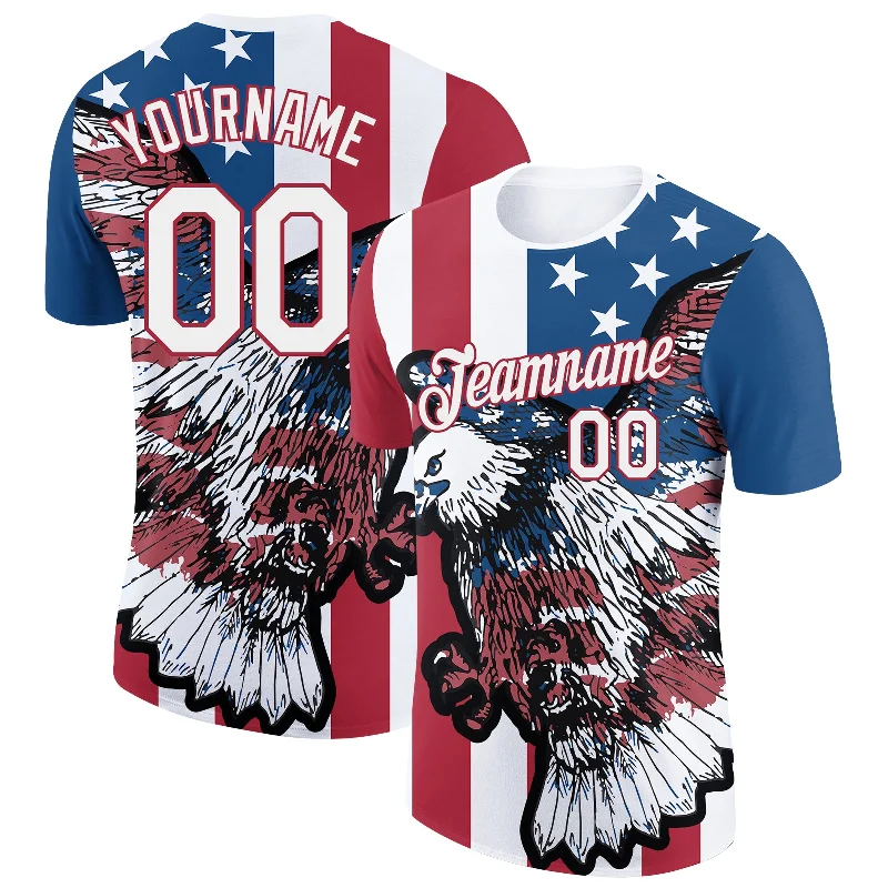 Colorful Tie-Dye T-Shirt for Vibrant Fashion-Custom White Red-Royal 3D American Flag And Eagle Performance T-Shirt