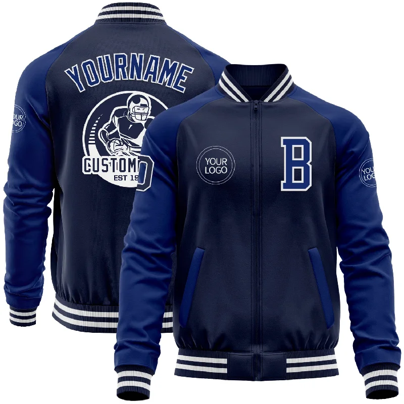 Seamless Jacket for Sleek, Minimalist Look-Custom Navy Royal-White Bomber Varsity Letterman Two Tone Zipper Jacket