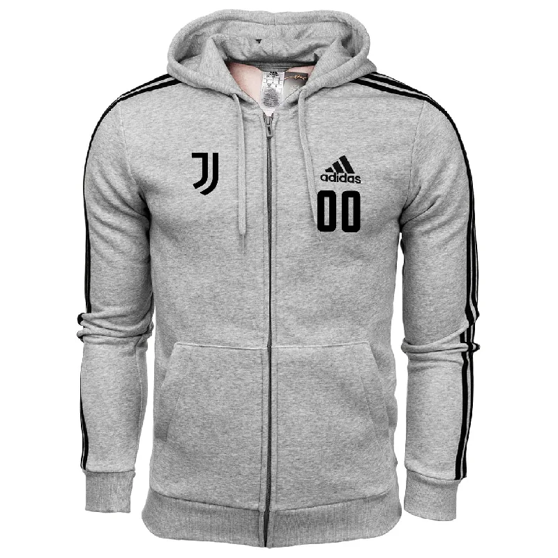 Elegant Hooded Sweatshirt for Classy Casual Wear-JAB Central - Adidas Three Stripe Fleece Hoodie - Grey