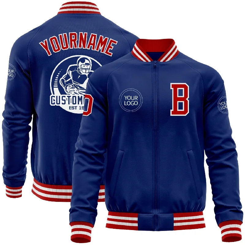 Soft Shell Jacket for Outdoor Adventures-Custom Royal Red-White Bomber Varsity Letterman Zipper Jacket