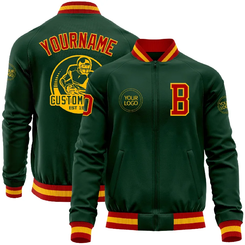 Reflective Jacket for Running and Cycling-Custom Green Red-Gold Bomber Varsity Letterman Zipper Jacket