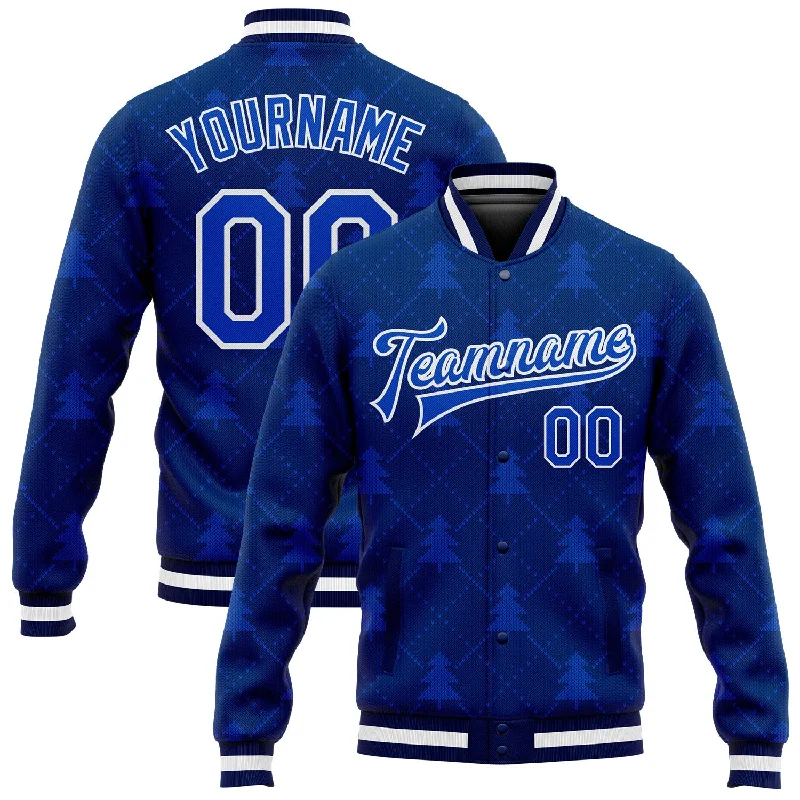 Stylish Faux Suede Jacket for Chic Fashion-Custom Navy Thunder Blue-White Christmas 3D Bomber Full-Snap Varsity Letterman Jacket