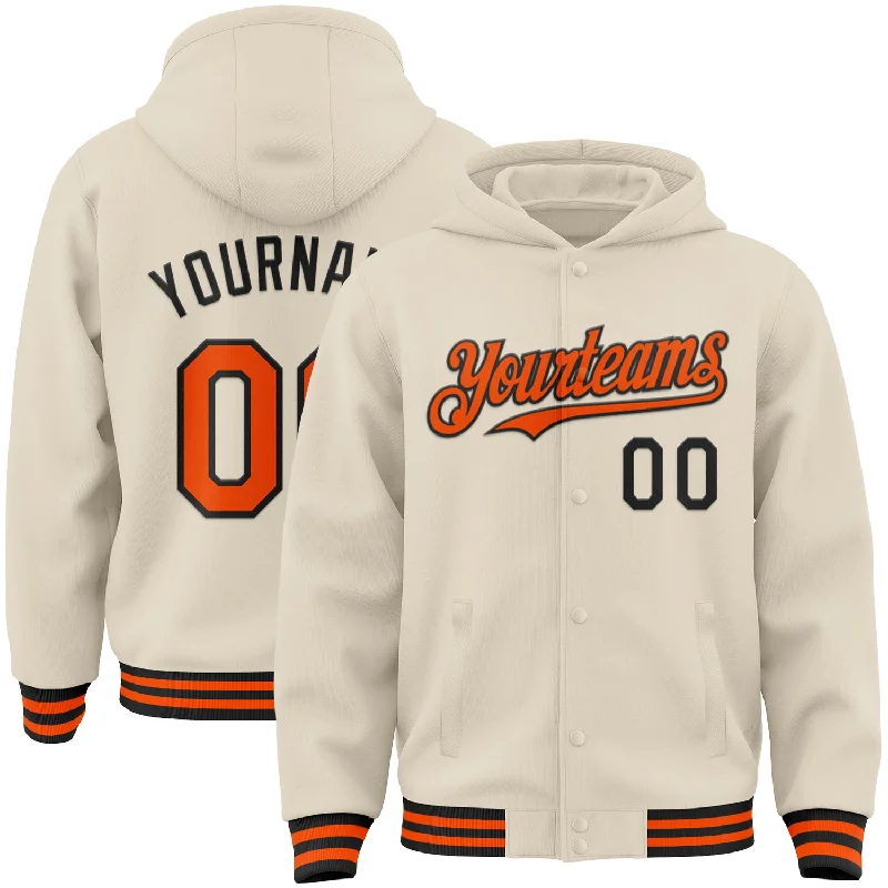 Classic Crewneck Hoodie for Timeless Style-Custom Cream Orange-Black Bomber Full-Snap Varsity Letterman Hoodie Jacket