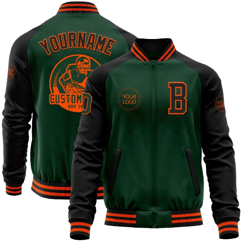 Oversized Jacket for Trendy Comfort-Custom Green Black-Orange Bomber Varsity Letterman Two Tone Zipper Jacket