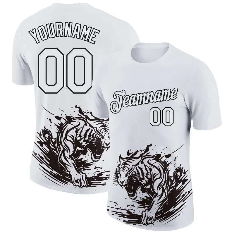 Comfortable Cotton T-Shirt for All-Day Wear-Custom White Black 3D Pattern Design Tiger Performance T-Shirt