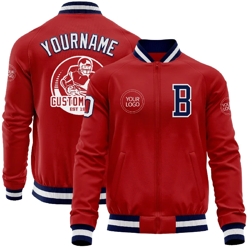 Reversible Jacket for Two Looks in One-Custom Red White-Navy Bomber Varsity Letterman Zipper Jacket