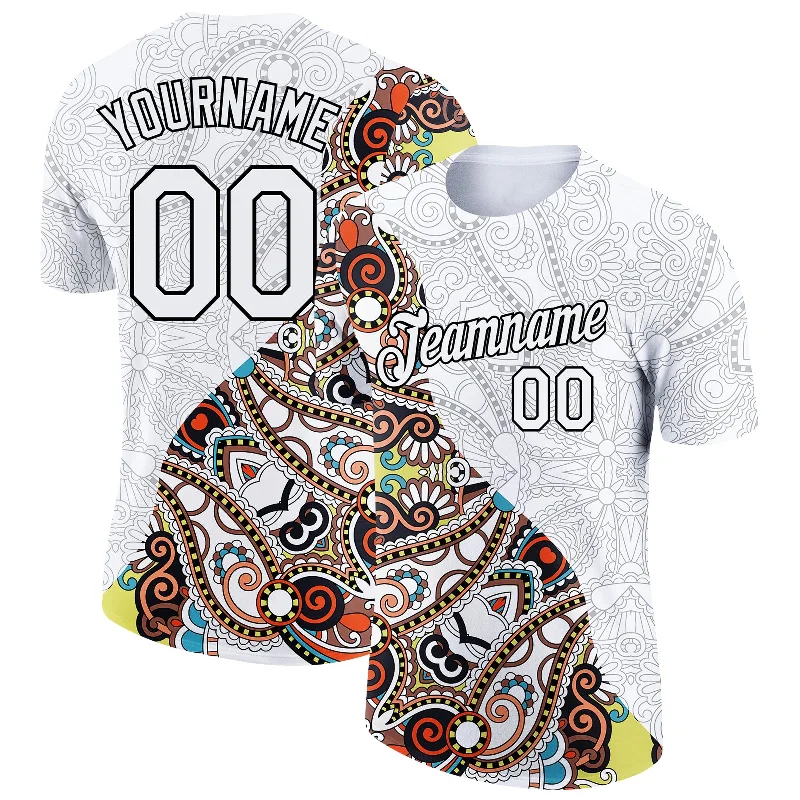 Soft Fabric T-Shirt for Sensitivity-Free Wear-Custom White Black 3D Pattern Floral Design Performance T-Shirt