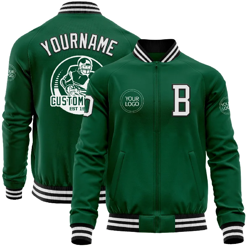 Sports Training Jacket for Comfort and Performance-Custom Kelly Green White-Black Bomber Varsity Letterman Zipper Jacket