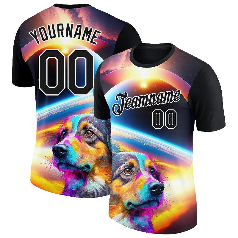 Grunge-Inspired T-Shirt for Alternative Fashion-Custom Black White 3D Pattern Design Rave Animal Dog Performance T-Shirt