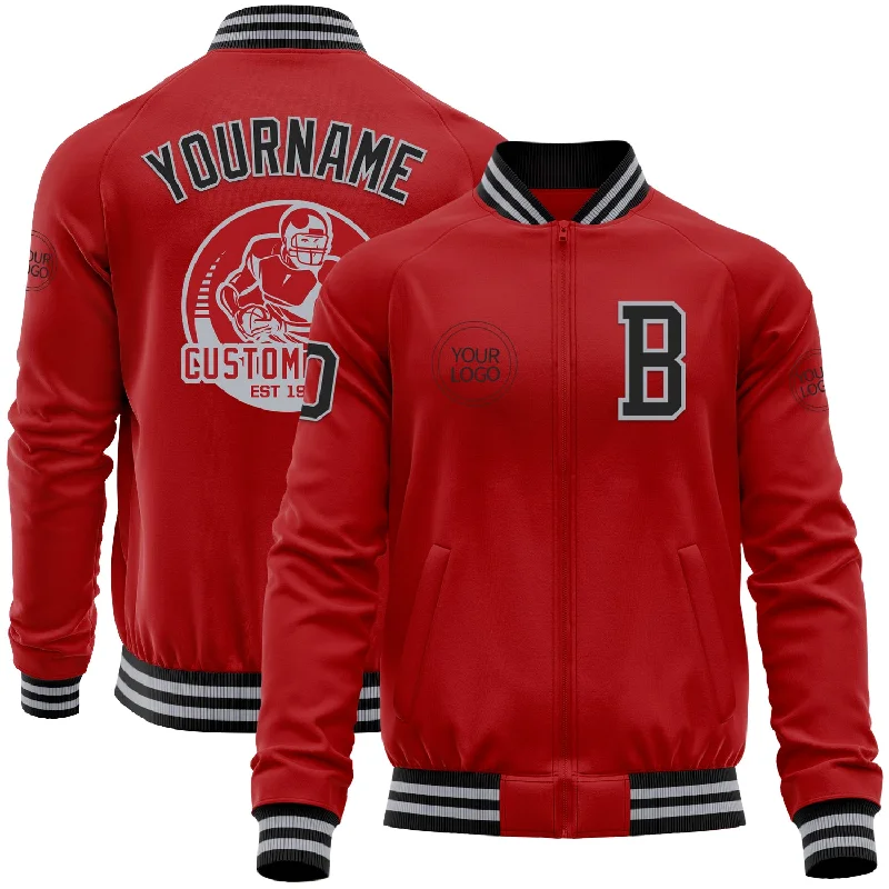 Hiking Soft Shell Jacket for Outdoor Activities-Custom Red Black-Gray Bomber Varsity Letterman Zipper Jacket