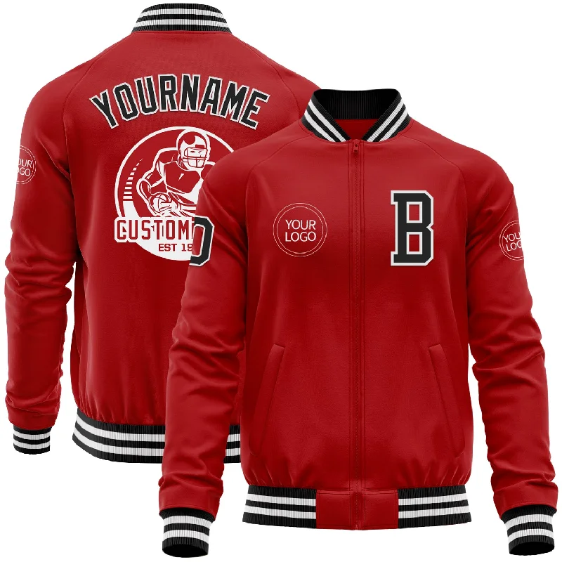 Military Style Jacket for Bold Fashion Statement-Custom Red Black-White Bomber Varsity Letterman Zipper Jacket