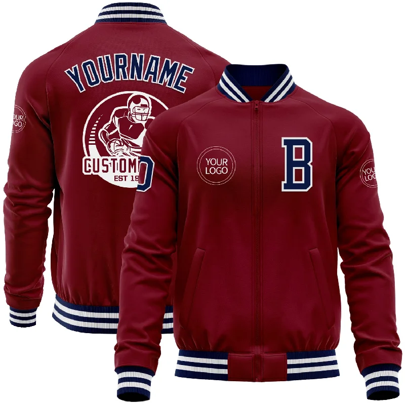 Stretch Fit Jacket for Enhanced Comfort-Custom Crimson Navy-White Bomber Varsity Letterman Zipper Jacket