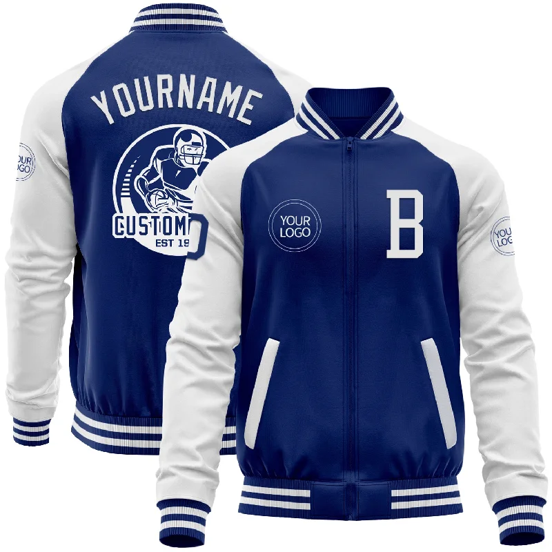 Tech Fabric Jacket for Modern Performance Wear-Custom Royal White Bomber Varsity Letterman Two Tone Zipper Jacket