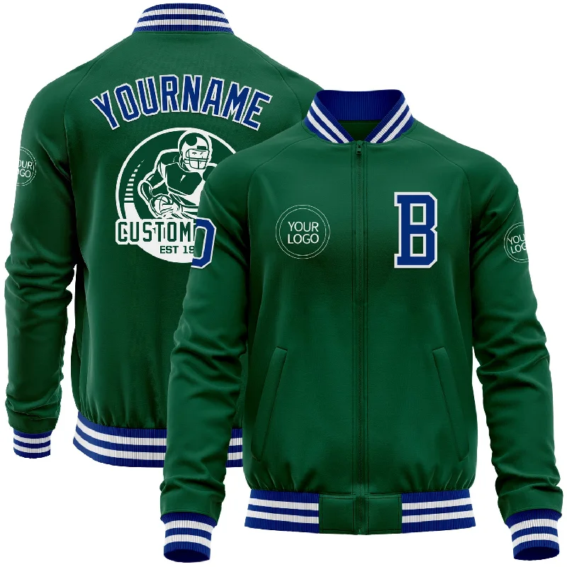 Retro Varsity Jacket for Athletic Style-Custom Kelly Green Roya-White Bomber Varsity Letterman Zipper Jacket