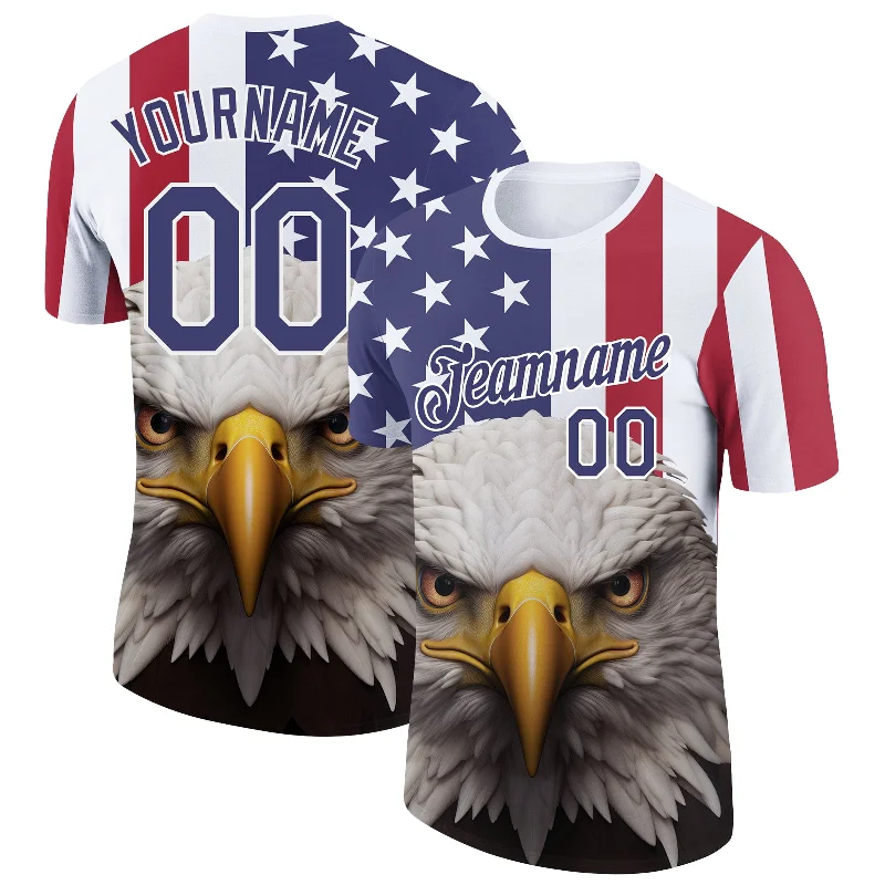 Nature-Themed T-Shirt for Outdoor Enthusiasts-Custom White Royal-Red 3D American Flag And Eagle Performance T-Shirt