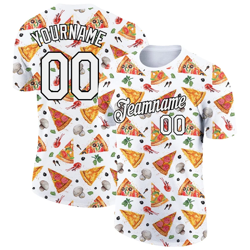 Sports-Inspired T-Shirt for Active Days-Custom White Black 3D Pattern Design Food Pizza Performance T-Shirt