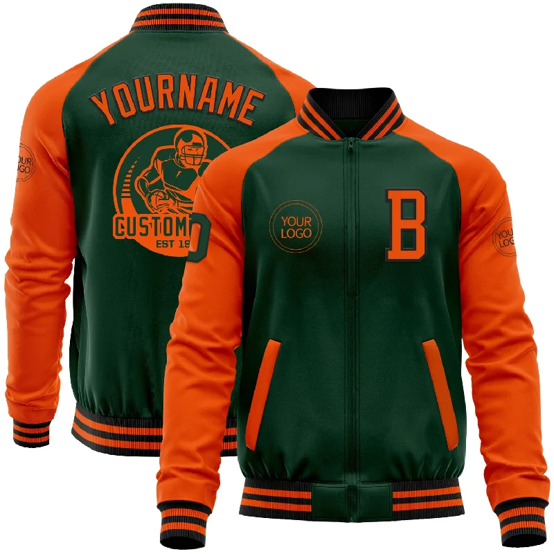 Classic Cotton Jacket for Everyday Use-Custom Green Orange-Black Bomber Varsity Letterman Two Tone Zipper Jacket