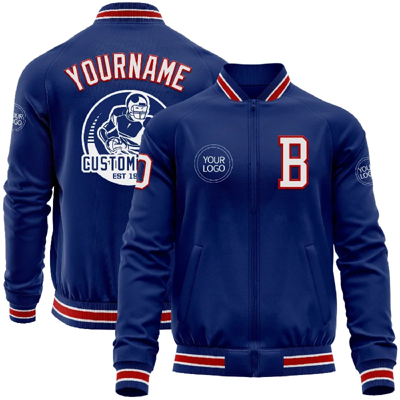 Stylish Statement Jacket for Fashion-Forward Looks-Custom Royal White-Red Bomber Varsity Letterman Zipper Jacket