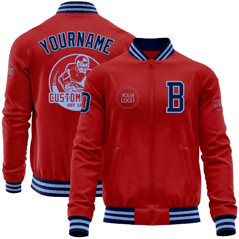 Soft Suede Jacket for Casual Chic Style-Custom Red Navy-Light Blue Bomber Varsity Letterman Zipper Jacket