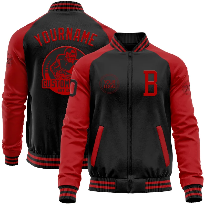 Urban Street Jacket for City Living-Custom Black Red Bomber Varsity Letterman Two Tone Zipper Jacket