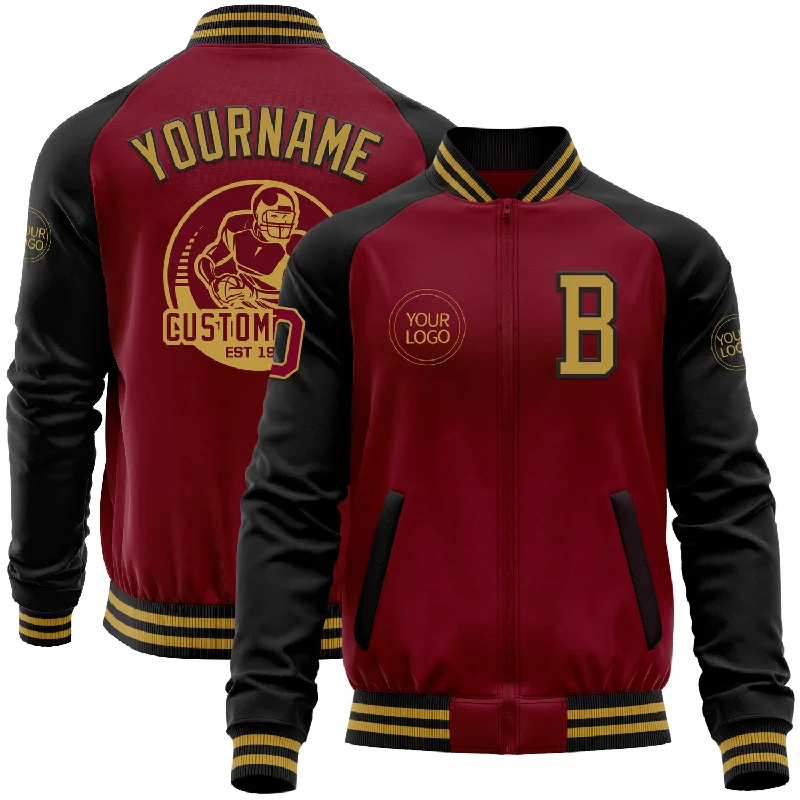 Stylish Leather Jacket for Trendy Look-Custom Crimson Old Gold-Black Bomber Varsity Letterman Two Tone Zipper Jacket