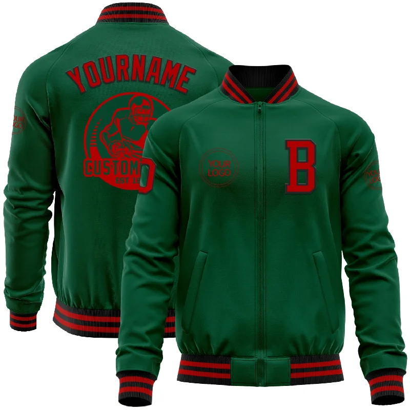 Urban Street Jacket for City Living-Custom Kelly Green Red-Black Bomber Varsity Letterman Zipper Jacket