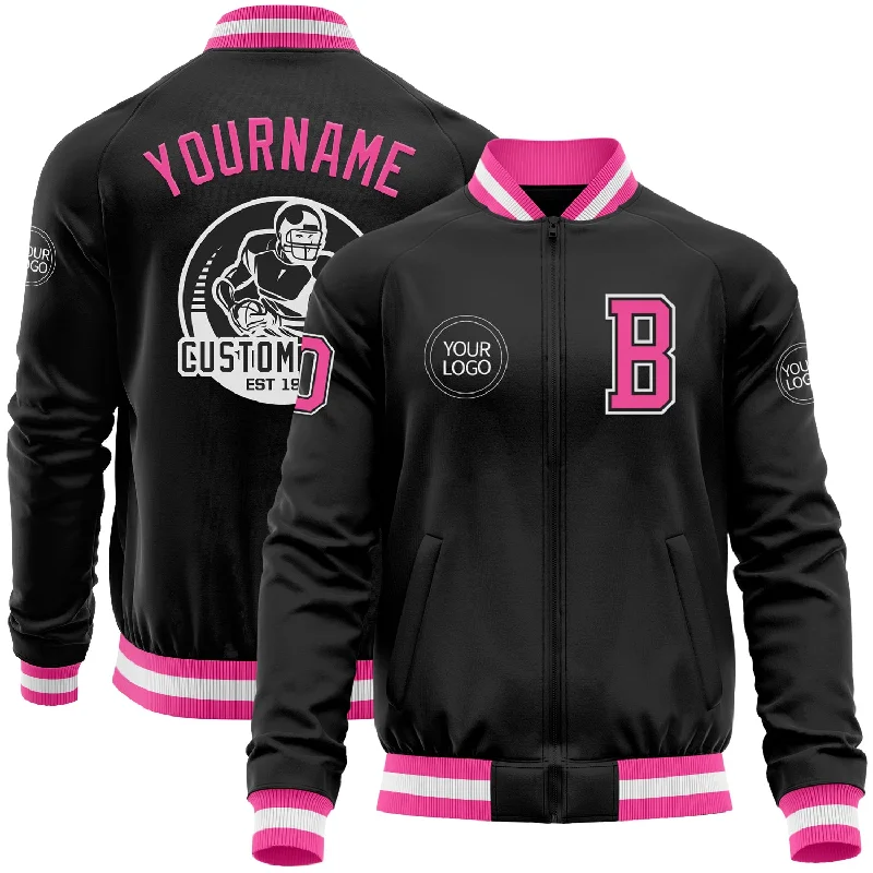 Comfy Cotton Jacket for Easy Casual Looks-Custom Black Pink-White Bomber Varsity Letterman Zipper Jacket