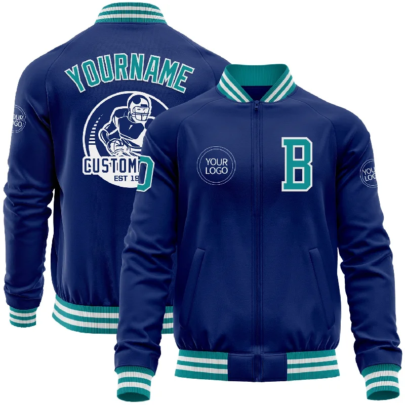 Stylish Leather Jacket for Trendy Look-Custom Royal Teal-White Bomber Varsity Letterman Zipper Jacket