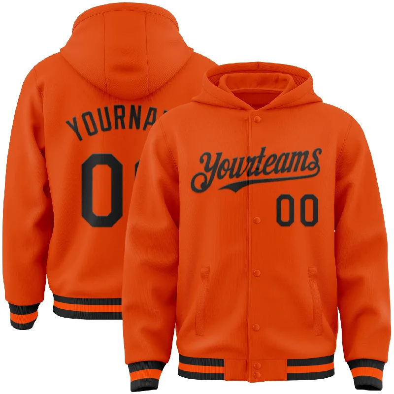 Trendy Hoodie with Graphics for Modern Appeal-Custom Orange Black Bomber Full-Snap Varsity Letterman Hoodie Jacket