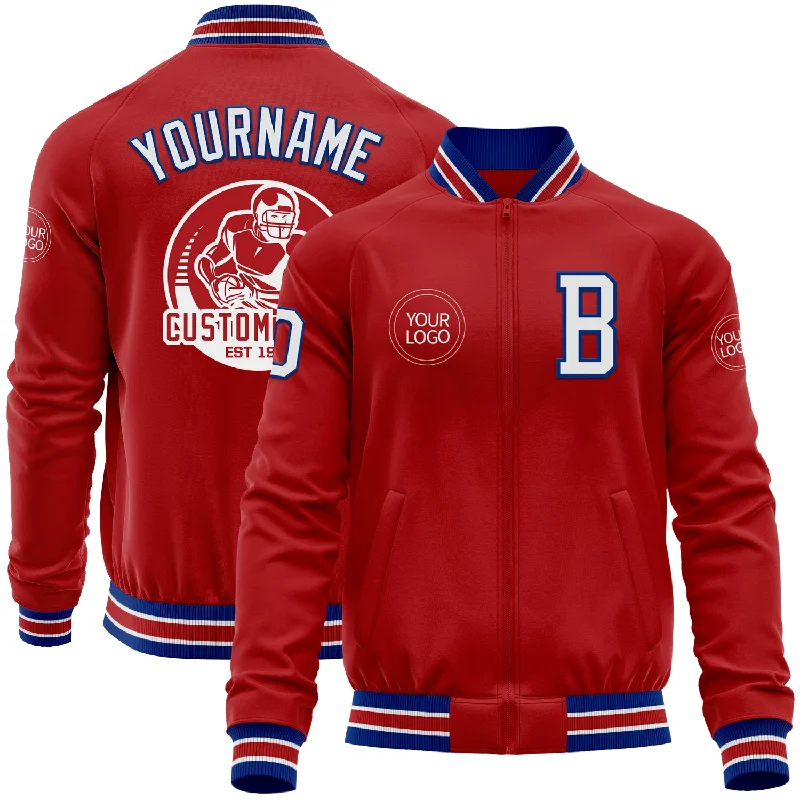 Padded Jacket for Extra Insulation in Cold Weather-Custom Red White-Royal Bomber Varsity Letterman Zipper Jacket