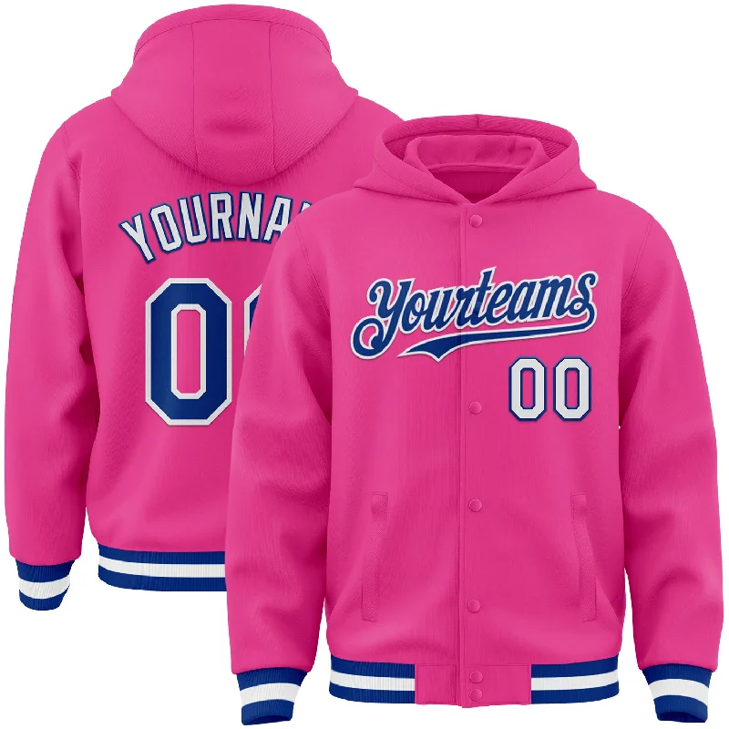 Vintage-Inspired Hoodie for Classic Appeal-Custom Pink Royal-White Bomber Full-Snap Varsity Letterman Hoodie Jacket