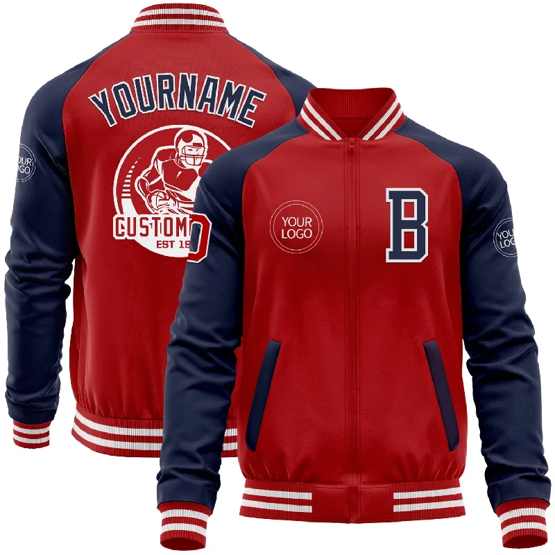 Rugged Work Jacket for Tough Conditions-Custom Red Navy-White Bomber Varsity Letterman Two Tone Zipper Jacket