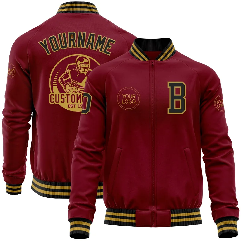 Athletic Running Jacket for High-Performance Sports-Custom Crimson Black-Old Gold Bomber Varsity Letterman Zipper Jacket