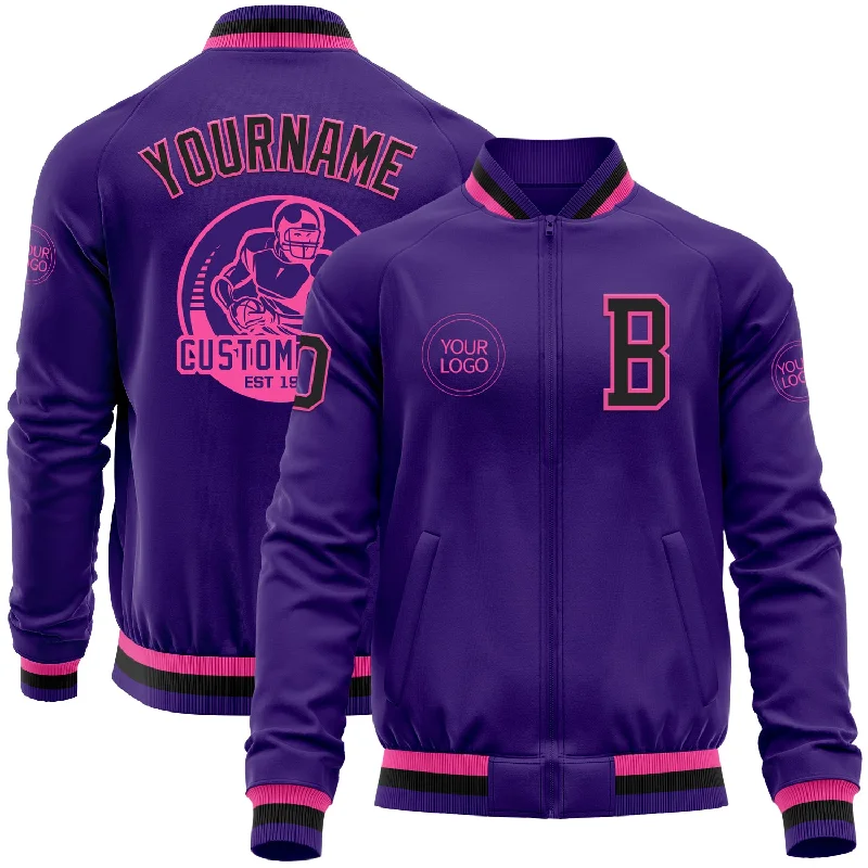 Tactical Jacket for Outdoor and Survival Gear-Custom Purple Black-Pink Bomber Varsity Letterman Zipper Jacket