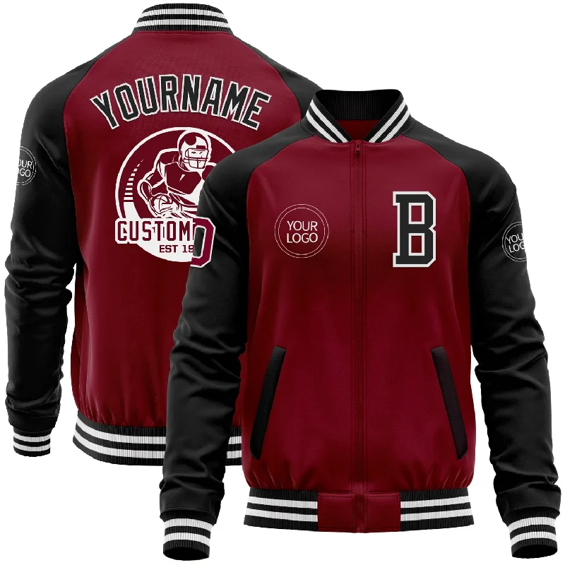 Casual Bomber Jacket for Everyday Wear-Custom Crimson Black-White Bomber Varsity Letterman Two Tone Zipper Jacket