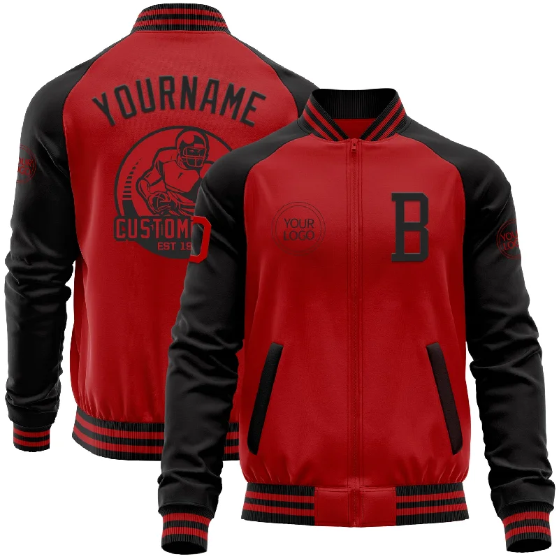 Stylish Statement Jacket for Fashion-Forward Looks-Custom Red Black Bomber Varsity Letterman Two Tone Zipper Jacket