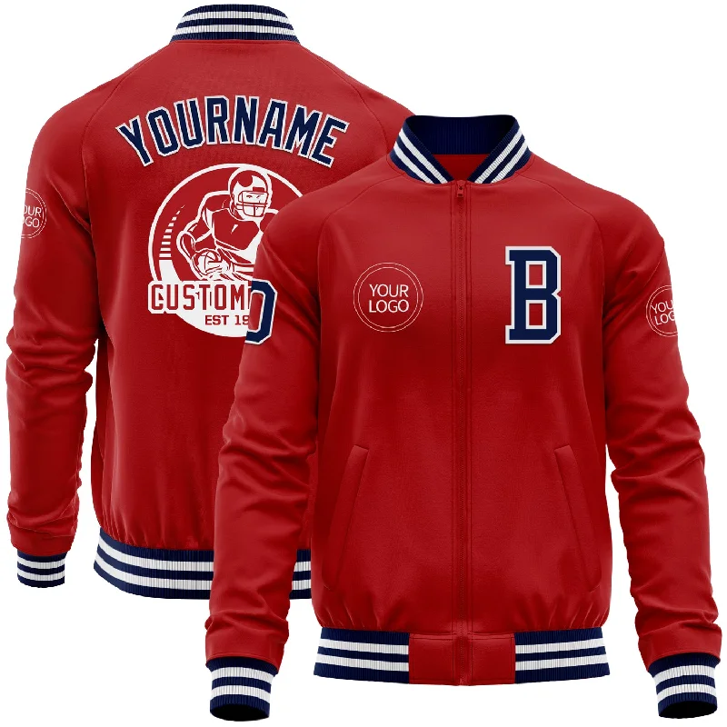 Comfortable Sweatshirt Jacket for Relaxed Days-Custom Red Navy-White Bomber Varsity Letterman Zipper Jacket