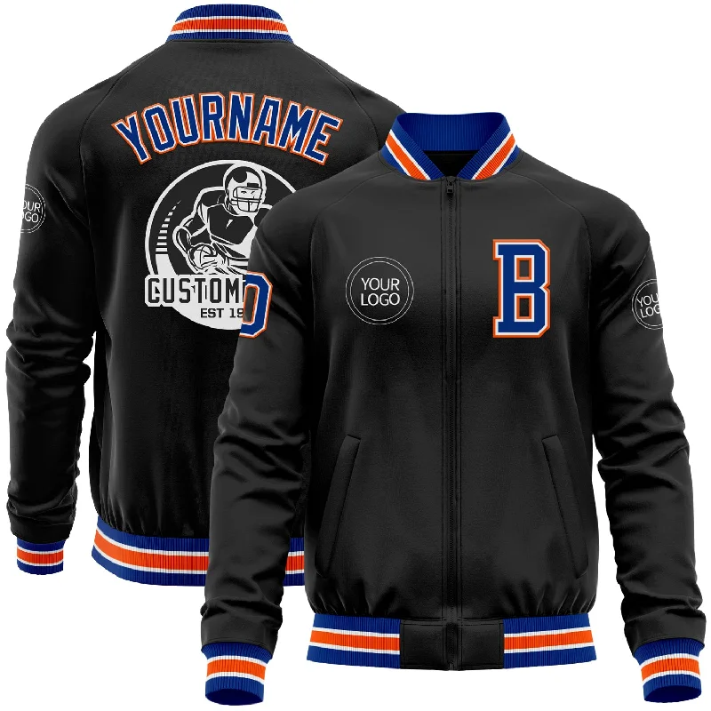 Rugged Work Jacket for Tough Conditions-Custom Black Royal-Orange Bomber Varsity Letterman Zipper Jacket