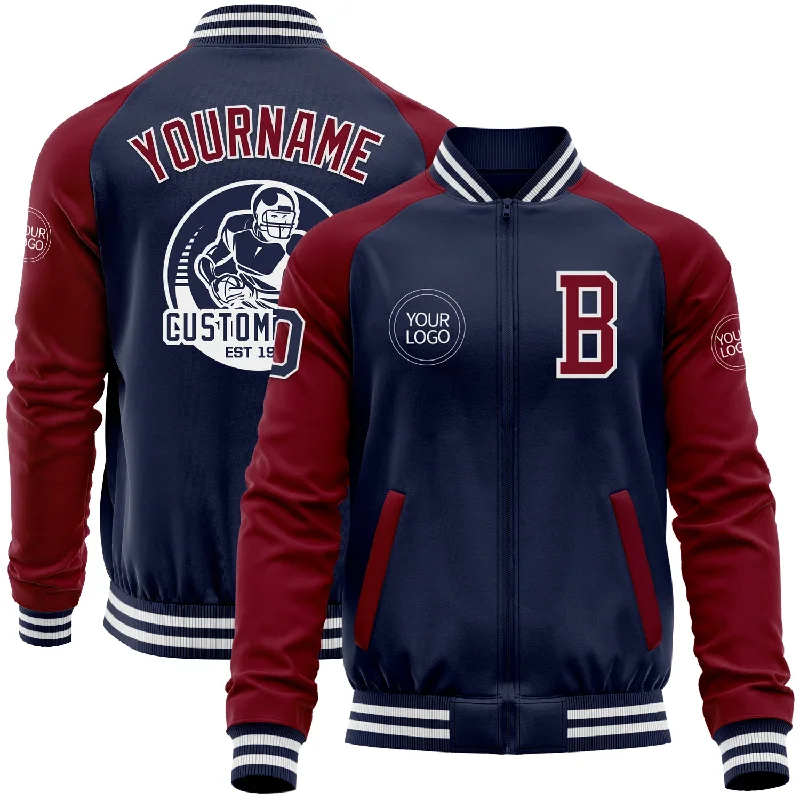 Comfy Cotton Jacket for Easy Casual Looks-Custom Navy Crimson-White Bomber Varsity Letterman Two Tone Zipper Jacket