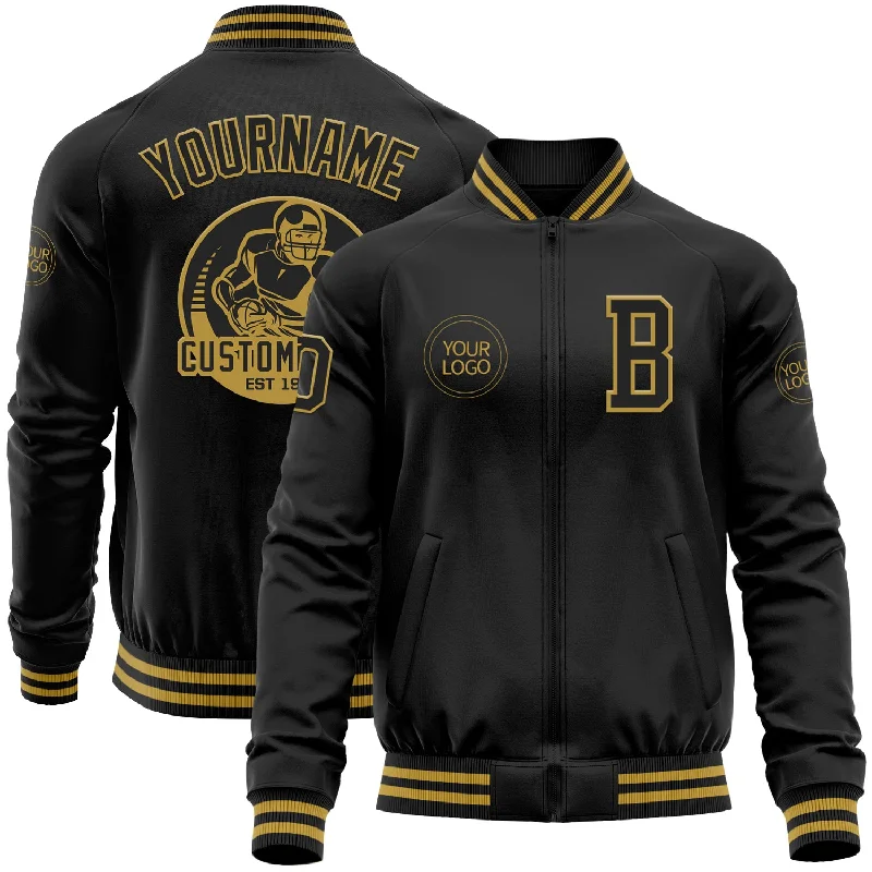 Padded Jacket for Extra Insulation in Cold Weather-Custom Black Old Gold Bomber Varsity Letterman Zipper Jacket