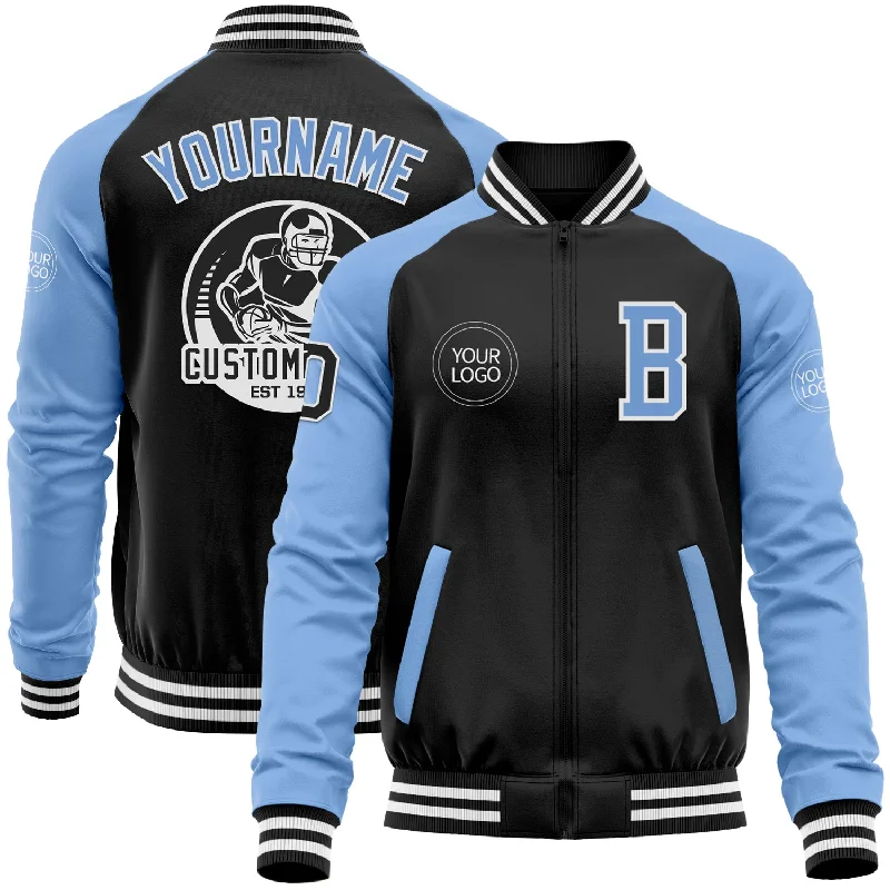 Retro Varsity Jacket for Athletic Style-Custom Black Light Blue-White Bomber Varsity Letterman Two Tone Zipper Jacket