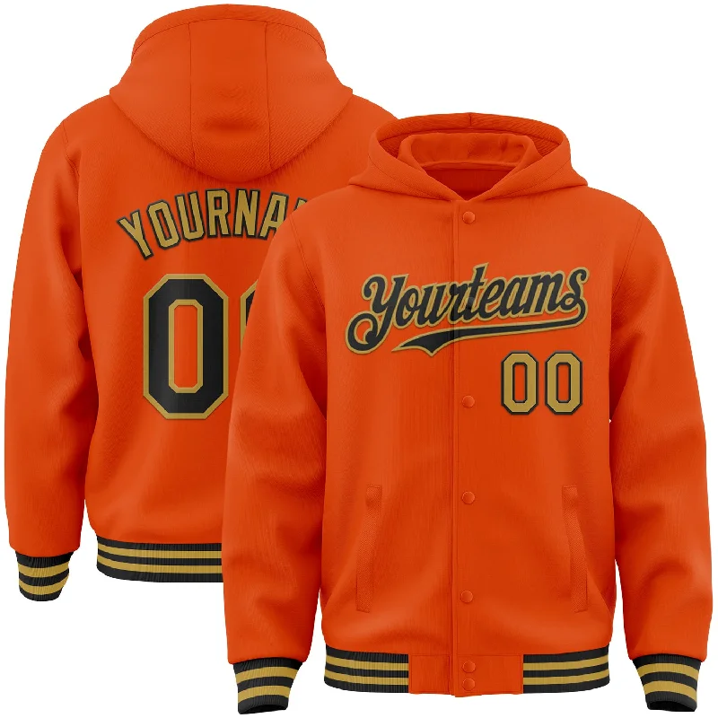 Street-Inspired Hoodie for Urban Fashion-Custom Orange Black-Old Gold Bomber Full-Snap Varsity Letterman Hoodie Jacket