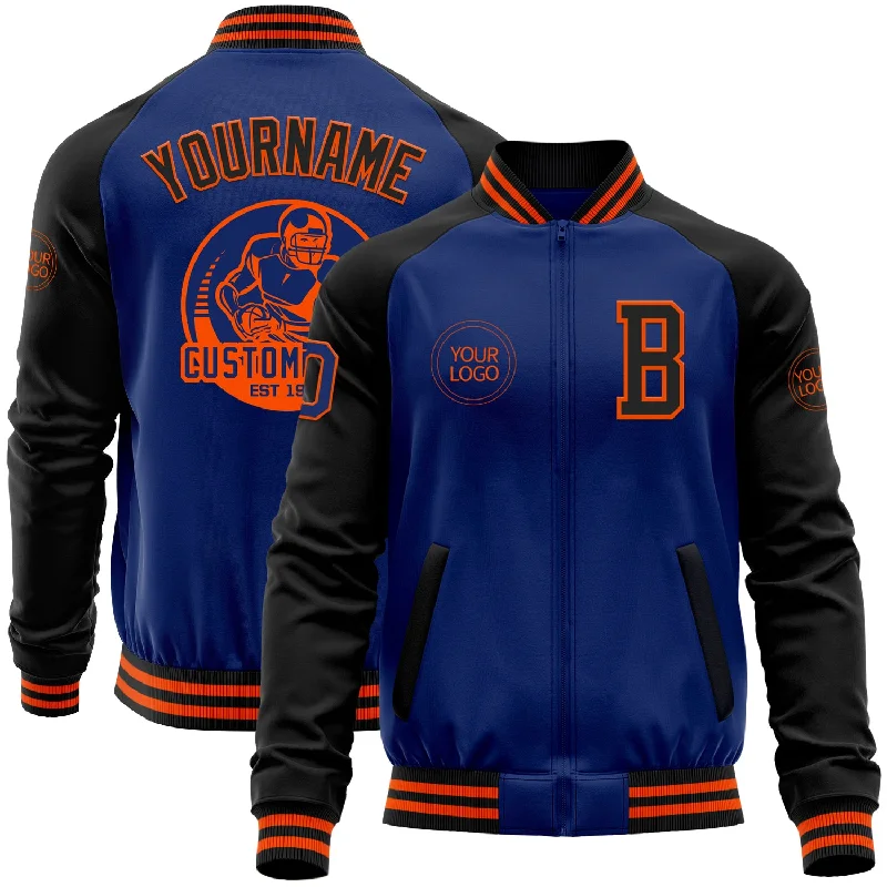 Cozy Sherpa Jacket for Cold Weather Comfort-Custom Royal Black-Orange Bomber Varsity Letterman Two Tone Zipper Jacket