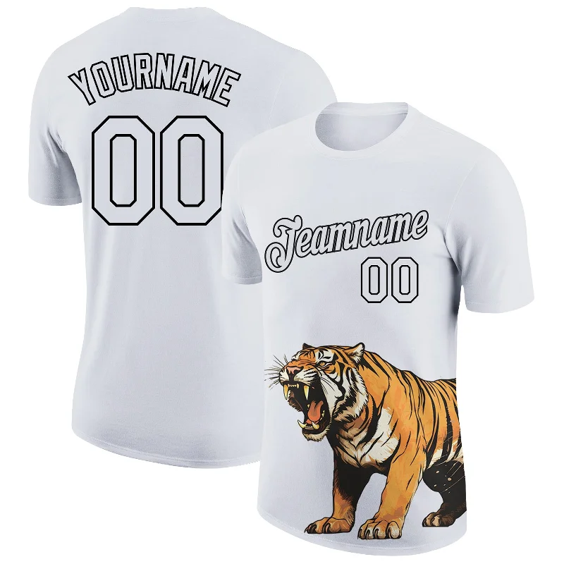 Cool Urban T-Shirt for City Fashion-Custom White Black 3D Pattern Design Tiger Performance T-Shirt