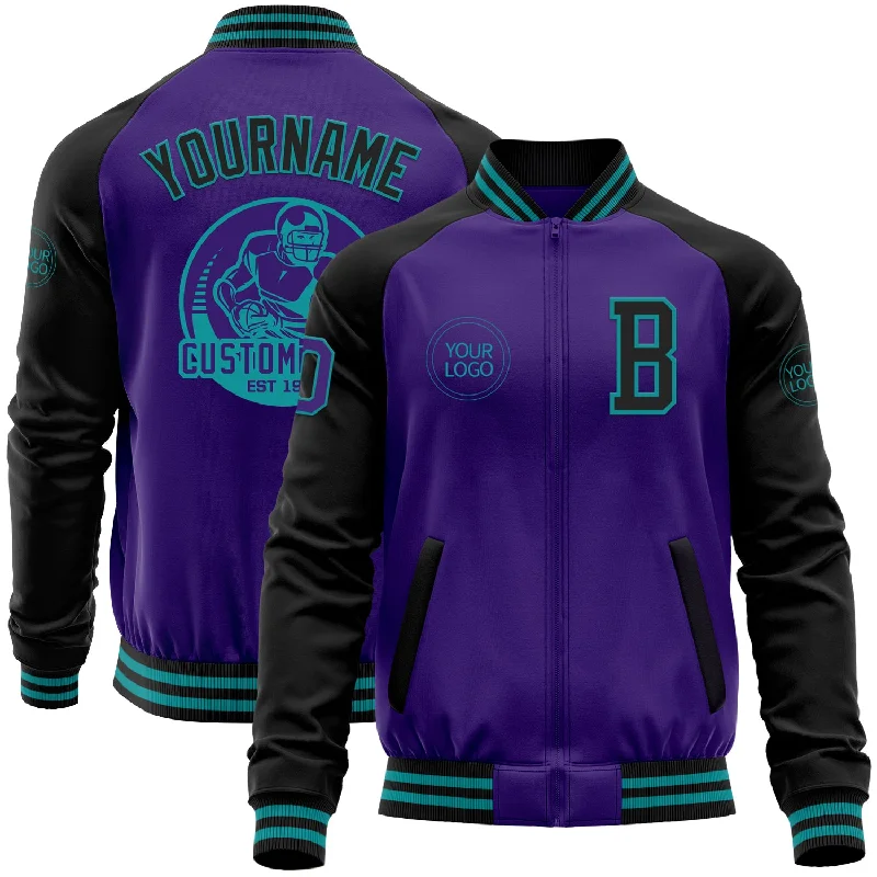 Stylish Parka Jacket for Winter Fashion-Custom Purple Black-Teal Bomber Varsity Letterman Two Tone Zipper Jacket