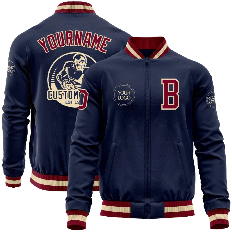 Retro Varsity Jacket for Athletic Style-Custom Navy Maroon-Cream Bomber Varsity Letterman Zipper Jacket