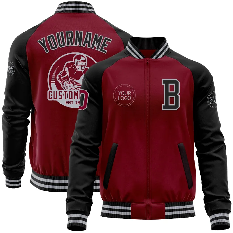 Warm Fleece Jacket for Cold Weather Comfort-Custom Crimson Black-Gray Bomber Varsity Letterman Two Tone Zipper Jacket