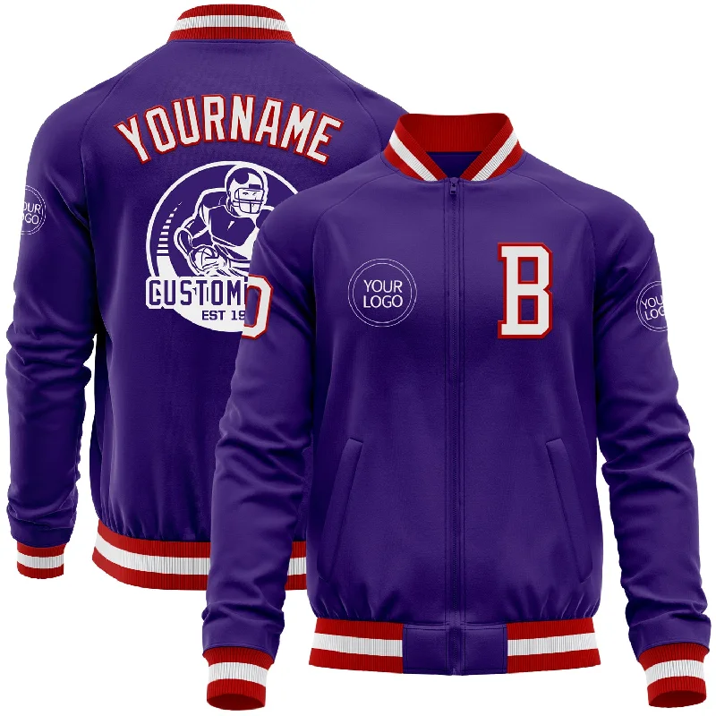 Stylish Green Army Jacket for Everyday Wear-Custom Purple White-Red Bomber Varsity Letterman Zipper Jacket