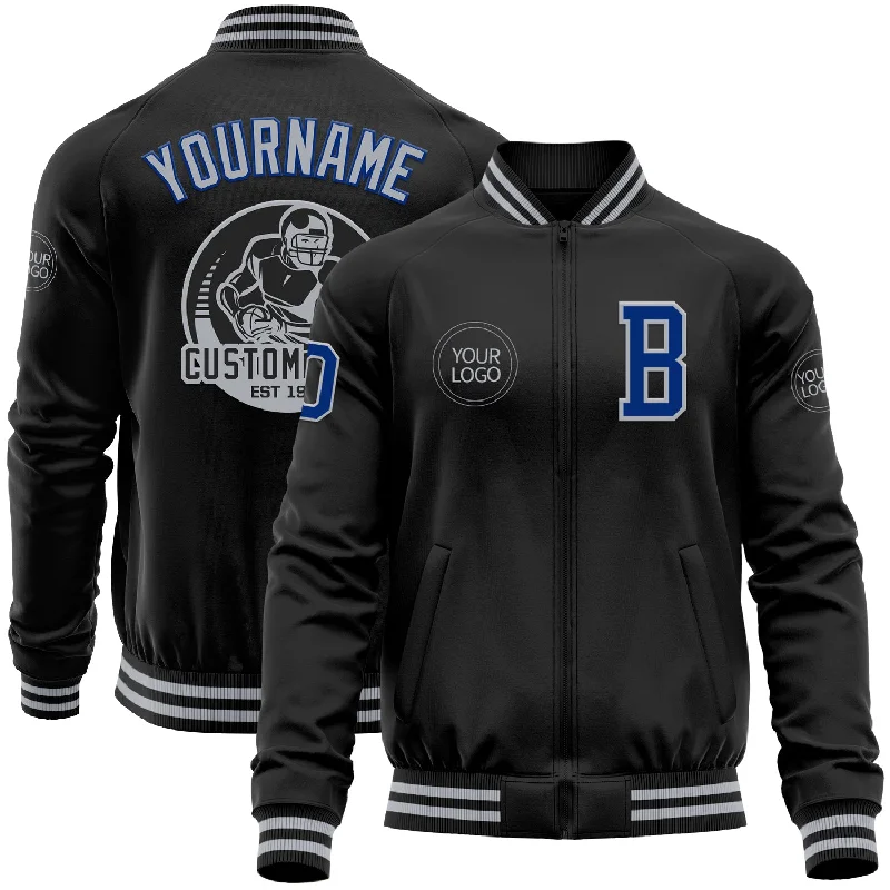 Classic Denim Jacket for Versatile Styling-Custom Black Royal-Gray Bomber Varsity Letterman Zipper Jacket